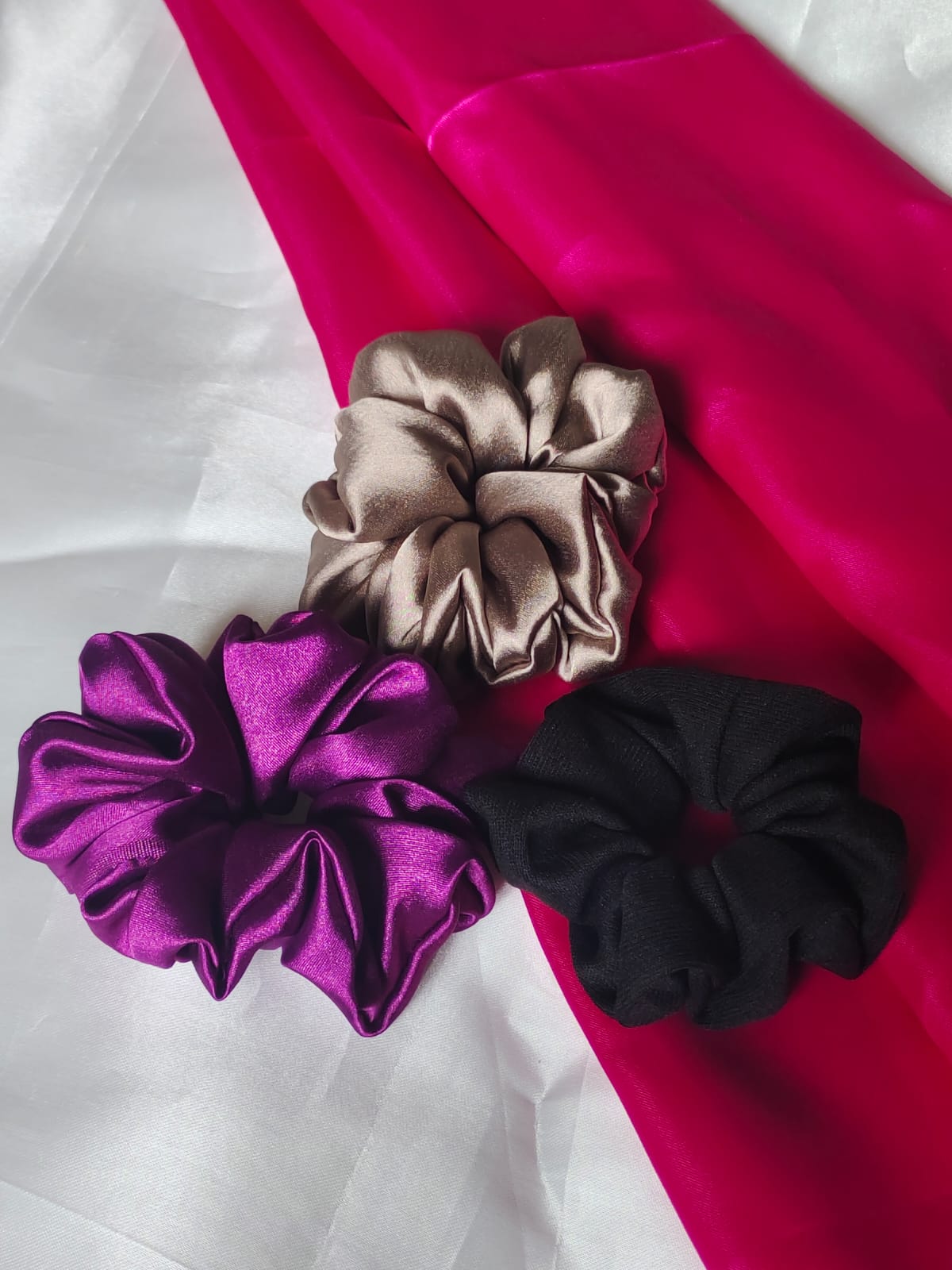 Luxe Satin Scrunchies – Set of 3